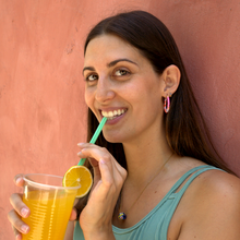 Load image into Gallery viewer, Medium Barranquilla Hoops – Pink & Orange Colombian Earrings
