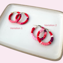Load image into Gallery viewer, Medium Cartagena Hoops – Red, Fuchsia & White Colombian Earrings