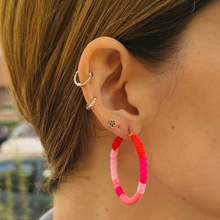 Load image into Gallery viewer, Large Cartagena Hoops – Red, Fuchsia & White Colombian Earrings