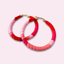 Load image into Gallery viewer, Large Cartagena Hoops – Red, Fuchsia & White Colombian Earrings