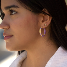 Load image into Gallery viewer, Medium Medellín Hoops – Yellow & Violet Colombian Earrings