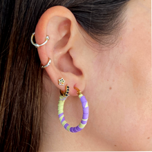 Load image into Gallery viewer, Medium Medellín Hoops – Yellow & Violet Colombian Earrings