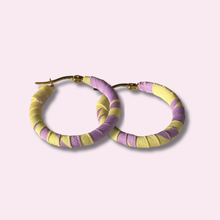 Load image into Gallery viewer, Medium Medellín Hoops – Yellow & Violet Colombian Earrings