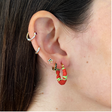Cargar imagen en el visor de la galería, Small Salento Hoops – Red & Pistachio Colombian Earrings