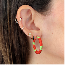 Load image into Gallery viewer, Medium Salento Hoops – Red & Pistachio Colombian Earrings