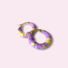 Load image into Gallery viewer, Small Medellín Hoops – Yellow & Violet Colombian Earrings