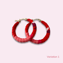 Load image into Gallery viewer, Medium Cartagena Hoops – Red, Fuchsia & White Colombian Earrings