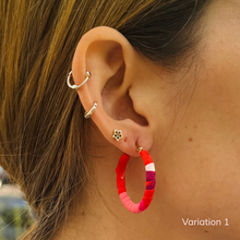 Load image into Gallery viewer, Medium Cartagena Hoops – Red, Fuchsia & White Colombian Earrings