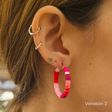 Load image into Gallery viewer, Medium Cartagena Hoops – Red, Fuchsia & White Colombian Earrings