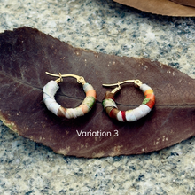 Load image into Gallery viewer, Small Tayrona Hoops- Green, Orange & Red Colombian Earrings