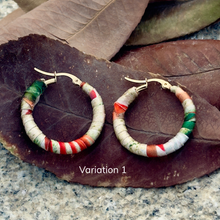 Load image into Gallery viewer, Medium Tayrona Hoops- Green, Orange & Red Colombian Earrings