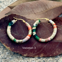 Load image into Gallery viewer, Medium Tayrona Hoops- Green, Orange & Red Colombian Earrings