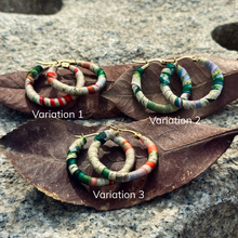 Load image into Gallery viewer, Medium Tayrona Hoops- Green, Orange & Red Colombian Earrings