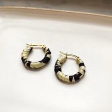 Load image into Gallery viewer, Small Enugu Hoops- Black and White Nigerian earrings