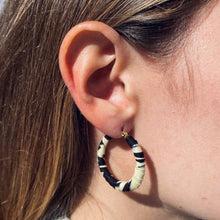 Load image into Gallery viewer, Medium Enugu Hoops- Black and White Nigerian earrings
