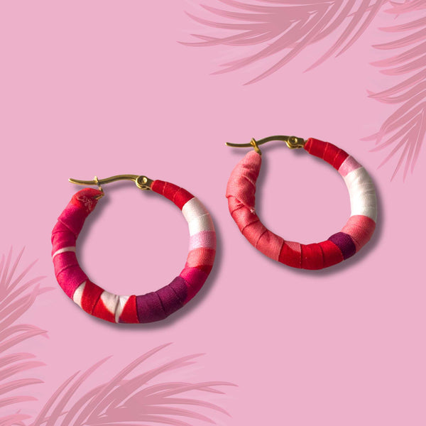 Medium Cartagena Hoops – Red, Fuchsia & White Colombian Earrings