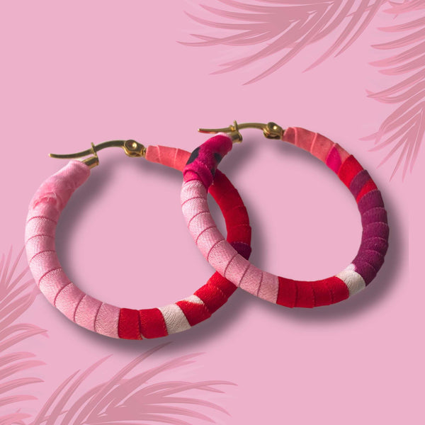 Large Cartagena Hoops – Red, Fuchsia & White Colombian Earrings
