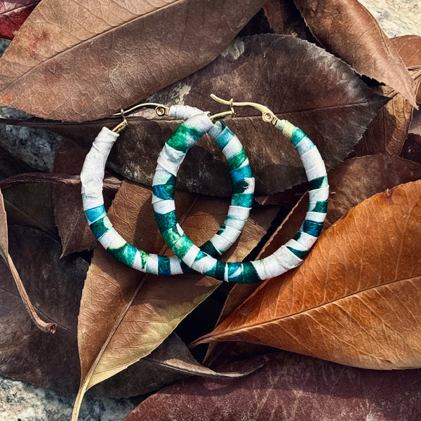 Large Minca Hoops- Green & White Colombian Earrings