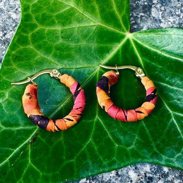 Small Santa Marta Hoops- Orange, Pink and Brown Colombian Earrings