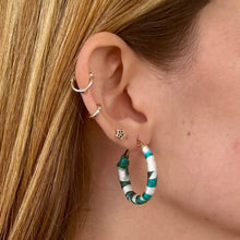 Load image into Gallery viewer, Medium Minca Hoops- Green &amp; White Colombian Earrings
