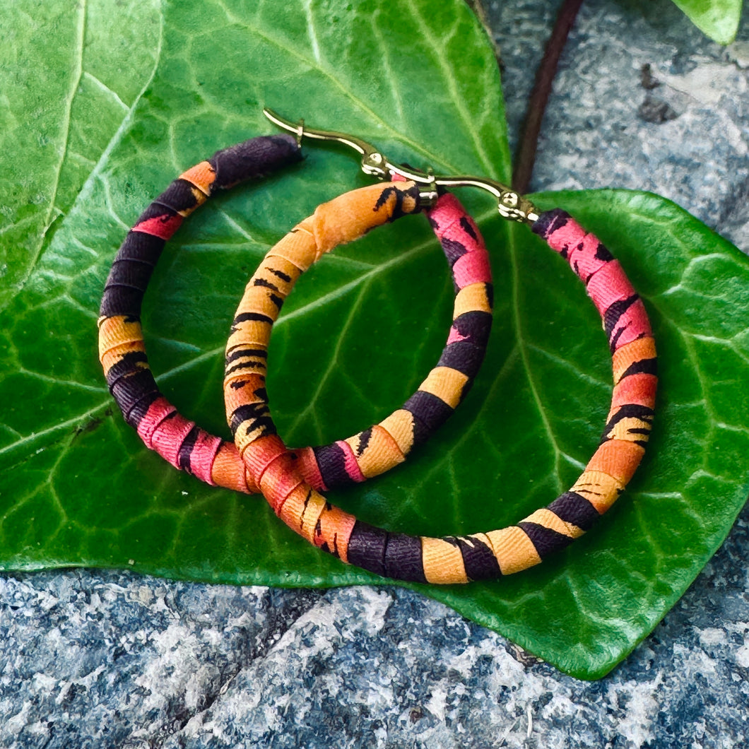 Large Santa Marta Hoops- Orange, Pink and Brown Colombian Earrings