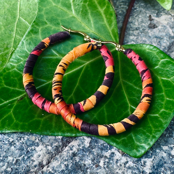 Large Santa Marta Hoops- Orange, Pink and Brown Colombian Earrings