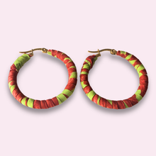 Load image into Gallery viewer, Large Salento Hoops – Red &amp; Pistachio Colombian Earrings
