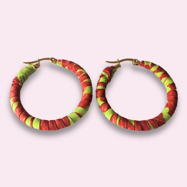 Large Salento Hoops – Red & Pistachio Colombian Earrings