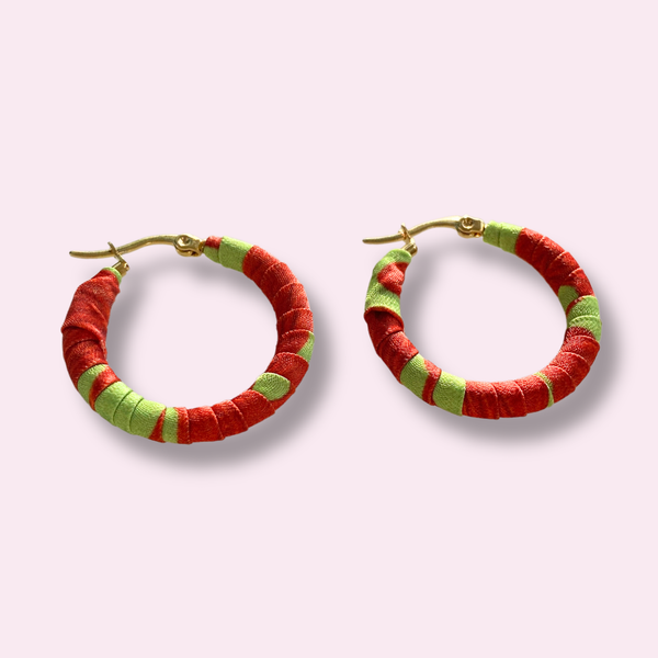 Medium Salento Hoops – Red & Pistachio Colombian Earrings