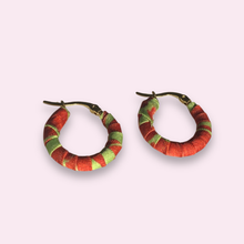 Load image into Gallery viewer, Small Salento Hoops – Red &amp; Pistachio Colombian Earrings
