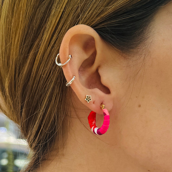 Small Cartagena Hoops – Red, Fuchsia & White Colombian Earrings