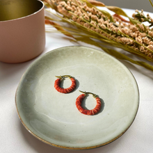 Load image into Gallery viewer, Small Zaria hoops- Orange and gold earrings
