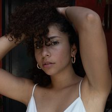 Load image into Gallery viewer, Medium Tayrona Hoops- Green, Orange &amp; Red Colombian Earrings
