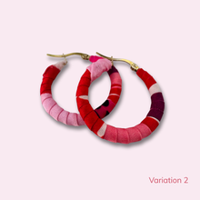 Load image into Gallery viewer, Medium Cartagena Hoops – Red, Fuchsia &amp; White Colombian Earrings
