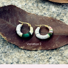 Load image into Gallery viewer, Small Tayrona Hoops- Green, Orange &amp; Red Colombian Earrings
