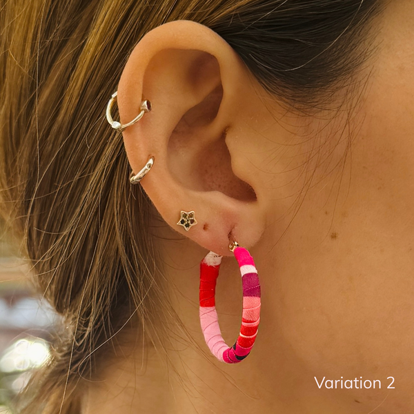 Medium Cartagena Hoops – Red, Fuchsia & White Colombian Earrings