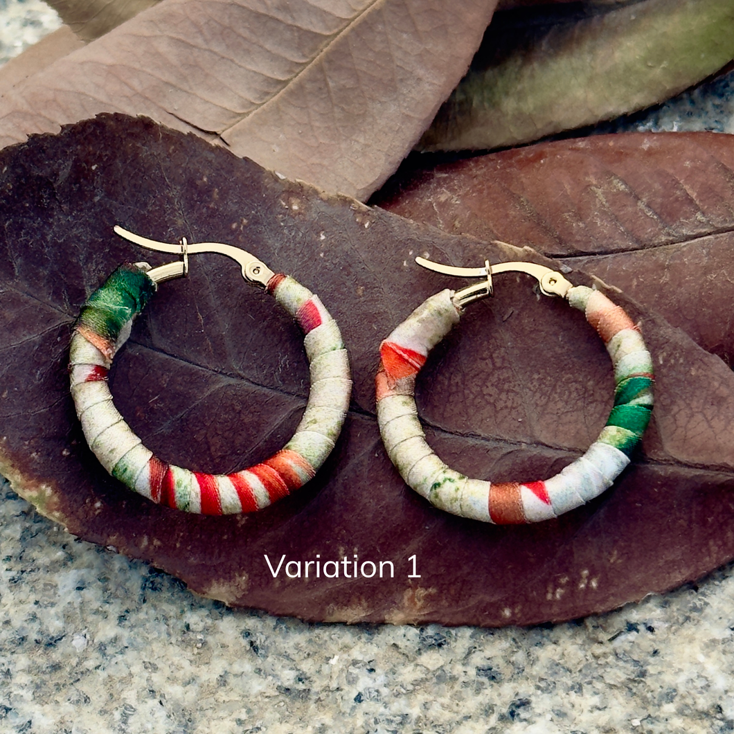 Medium Tayrona Hoops- Green, Orange & Red Colombian Earrings