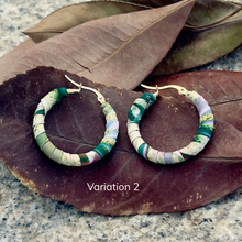 Load image into Gallery viewer, Medium Tayrona Hoops- Green, Orange &amp; Red Colombian Earrings
