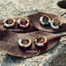 Load image into Gallery viewer, Small Tayrona Hoops- Green, Orange &amp; Red Colombian Earrings
