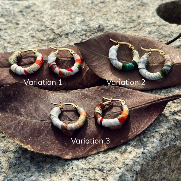 Small Tayrona Hoops- Green, Orange & Red Colombian Earrings