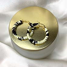 Load image into Gallery viewer, Medium Enugu Hoops- Black and White Nigerian earrings
