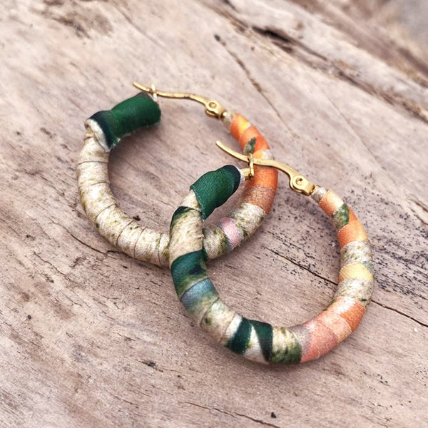 Medium Tayrona Hoops- Green, Orange & Red Colombian Earrings