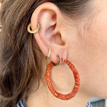 Load image into Gallery viewer, Large Zaria hoops- Orange and Gold Earrings
