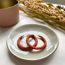 Load image into Gallery viewer, Large Zaria hoops- Orange and Gold Earrings
